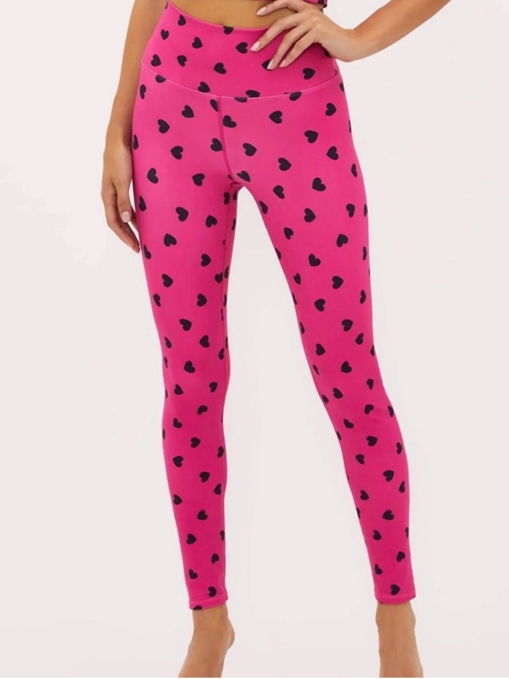 Beach Riot Girls Hot Pink Leggings Black Hearts Size 11/12 NEW